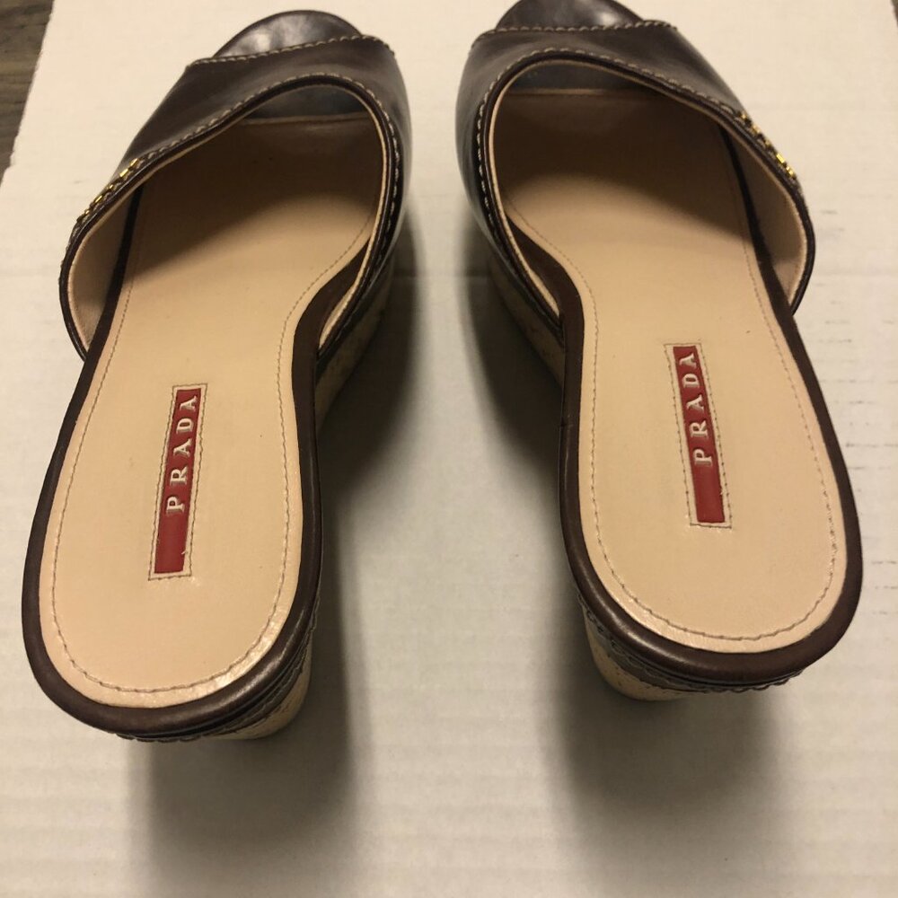 Prada wedge open toe cork platform brown slide sa… - image 7